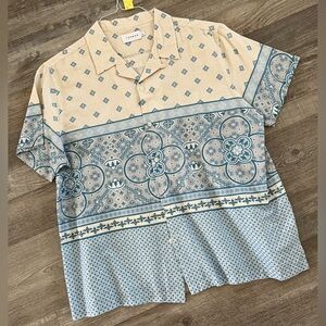 Topman Beige and Blue Patterned Shirt